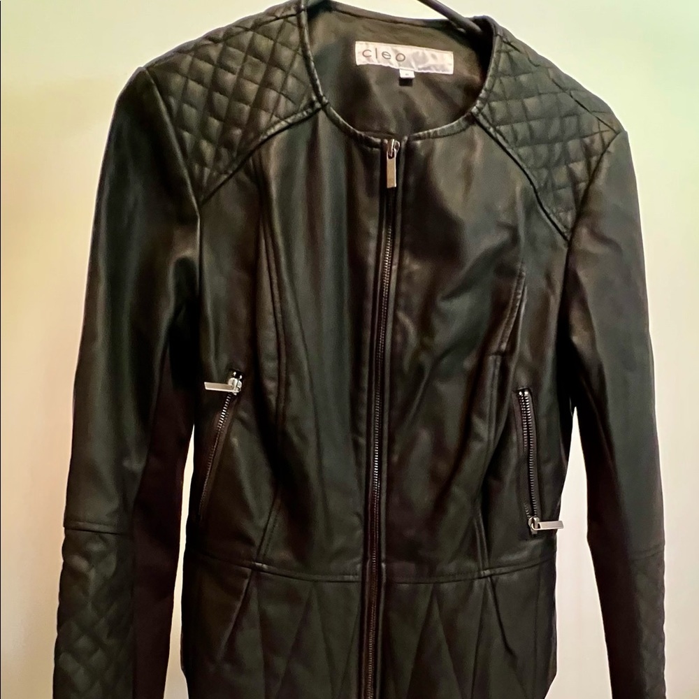 VINTAGE BLACK FAUX LEATHER JACKET (Motorcycle Style)—CLEO